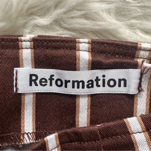 Reformation Pants Marlon Pant Cropped High Waist Coffee Stripe Brown 2 - Picture 7 of 11